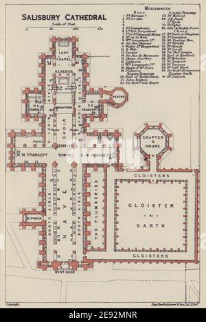 SALISBURY CATHEDRAL SALISBURY CATHEDRAL floor plan. Wiltshire 1927 old ...