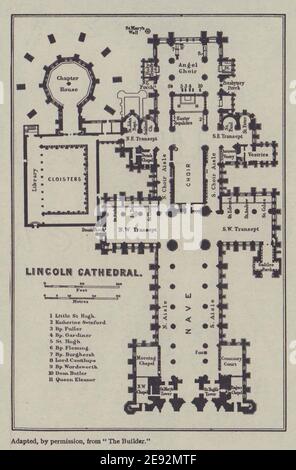 LINCOLN CATHEDRAL floor plan. Lincolnshire. BAEDEKER 1906 old antique ...