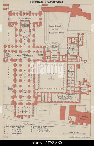 DURHAM CATHEDRAL floor plan. Durham. BAEDEKER 1927 old vintage map ...