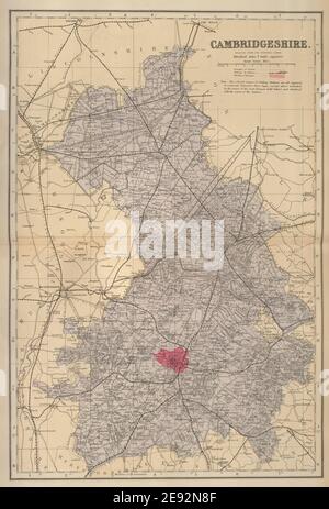 CAMBRIDGESHIRE antique county map by GW BACON 1883 old plan chart Stock Photo