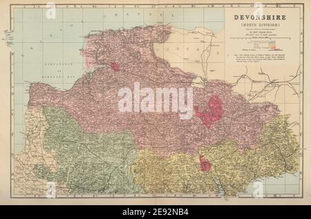 DEVON (North) antique county map by GW BACON 1885 old plan chart Stock ...