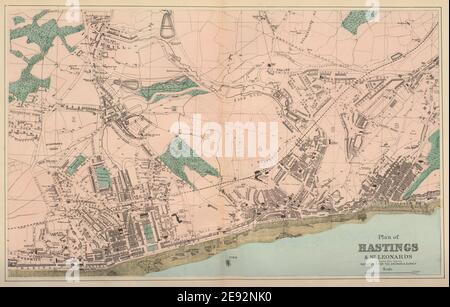 HASTINGS St Leonards Silverhill Blacklands town city plan GW BACON 1883 map Stock Photo