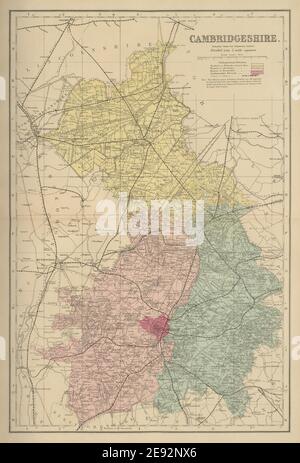 CAMBRIDGESHIRE antique county map by GW BACON 1885 old plan chart Stock Photo