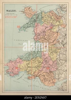 WALES antique index map by GW BACON 1883 old vintage plan chart Stock ...