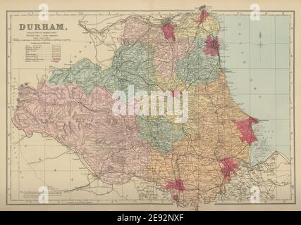 DURHAM antique county map by GW BACON 1895 old vintage plan chart Stock ...
