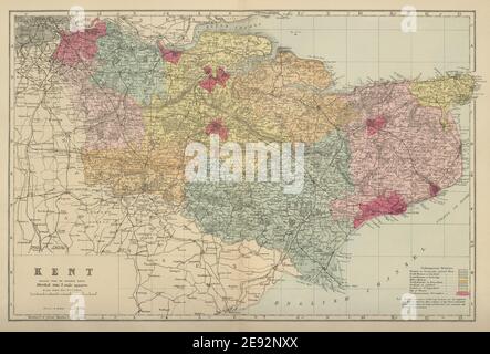 KENT antique county map by GW BACON 1891 old vintage plan chart Stock ...
