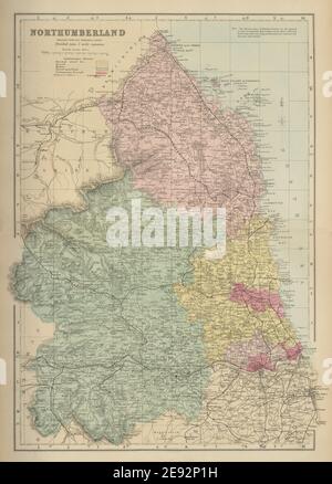 NORTHUMBERLAND antique county map by GW BACON 1891 old plan chart Stock ...