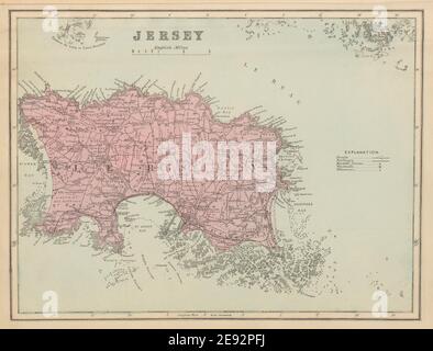 The island of JERSEY Channel Islands antique map by GW BACON 1885 old Stock Photo