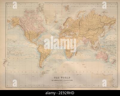 World on Mercator's Projection showing the British Empire. BARTHOLOMEW 1870 map Stock Photo