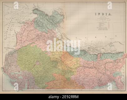 North British India. Kashmir Punjab Rajasthan Bengal Nepal BARTHOLOMEW 1870 map Stock Photo