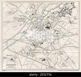 CANTERBURY vintage tourist town city plan. Kent. WARD LOCK 1928 old map Stock Photo