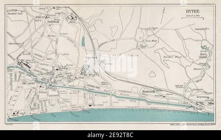 HYTHE vintage town/city plan. Kent. WARD LOCK, 1938 vintage map Stock ...