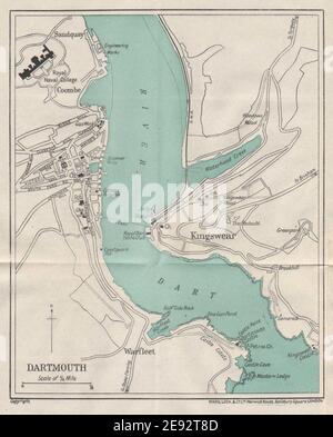 DARTMOUTH vintage tourist town city plan. Devon. WARD LOCK 1922 old map Stock Photo