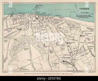 CROMER vintage town/city plan. Norfolk. WARD LOCK 1950 old vintage map ...