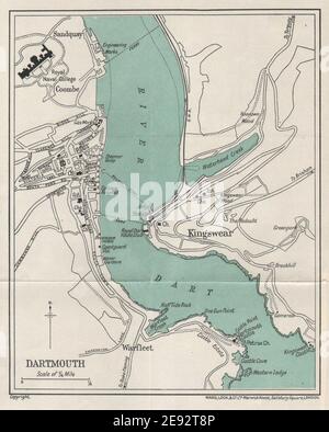 DARTMOUTH vintage tourist town city plan. Devon. WARD LOCK 1930 old map Stock Photo