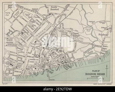 BOGNOR REGIS vintage city/town plan. Sussex. WARD LOCK 1950 old vintage ...