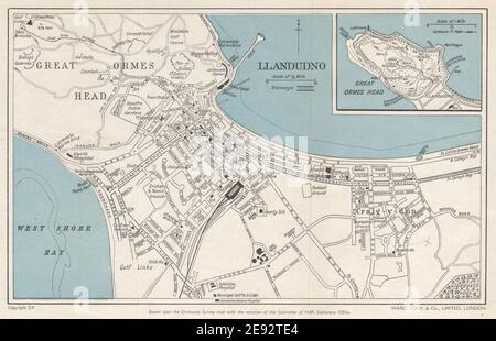 LLANDUDNO vintage town city plan. Great Orme's Head. Wales. WARD LOCK 1961 map Stock Photo