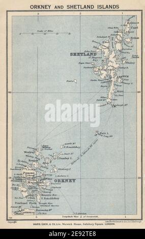 SHETLAND & ORKNEY ISLANDS vintage tourist map. Scotland. WARD LOCK 1934 Stock Photo