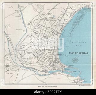 DOUGLAS vintage tourist town city plan. Isle of Man. WARD LOCK 1962 old map Stock Photo