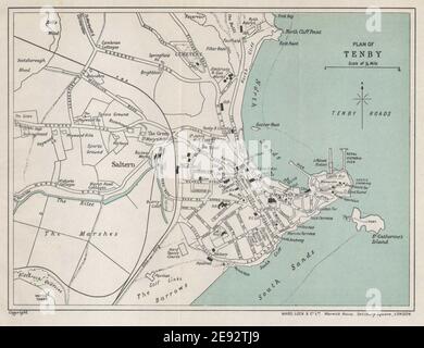 Map Of Tenby Wales Tenby Vintage Town/City Plan. Wales. Ward Lock 1950 Old Vintage Map Chart  Stock Photo - Alamy