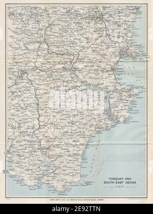 SOUTH HAMS & TORBAY Paignton Brixham Totnes Salcombe Kingsbridge. Devon 1924 map Stock Photo