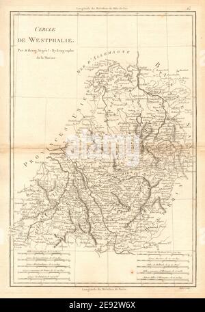 Cercle de Westphalie. Circle of Westphalia. North-west Germany. BONNE 1787 map Stock Photo