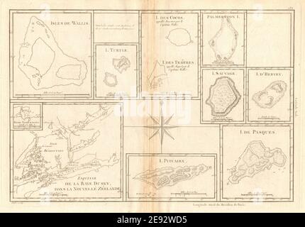 Pacific Islands. Dusky Sound. Wallis Tonga Cook Easter Pitcairn. BONNE 1788 map Stock Photo