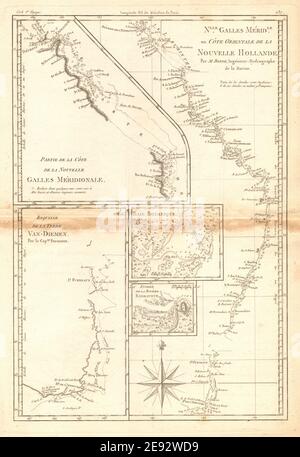 Nouvelle Galles Méridionale. Australia East Coast. NSW QLD TAS. BONNE 1788 map Stock Photo