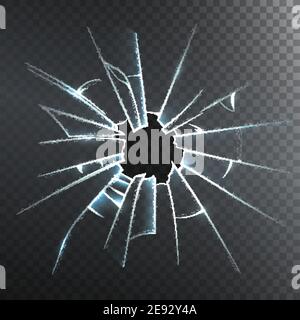 Accidentally broken frosted window pane or front door glass realistic decorative dark background icon vector illustration Stock Vector