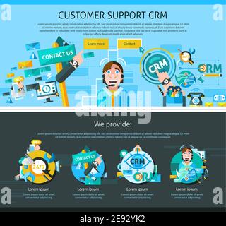 Customer support one page design with advertising symbols flat isolated vector illustration Stock Vector