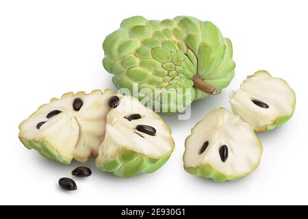 Sugar apple or custard apple isolated on white background with clipping path and full depth of field. Exotic tropical Thai annona or cherimoya fruit Stock Photo