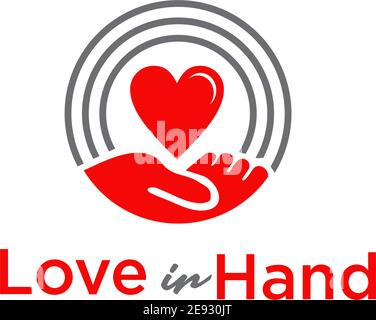 Love in hand logo design vector template illustration Stock Vector