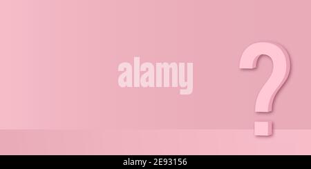 Pink question mark in front of pink color wall background. Business support concept. 3D Rendering. Stock Vector