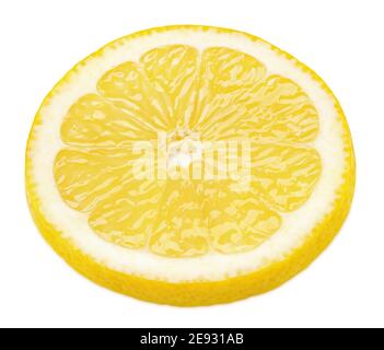 Slice of lemon citrus fruit isolated on white background. Full depth of field. Stock Photo