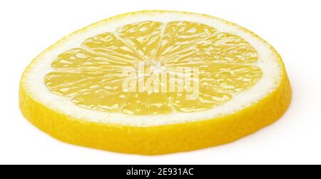 Slice of lemon citrus fruit isolated on white background. Full depth of field. Stock Photo