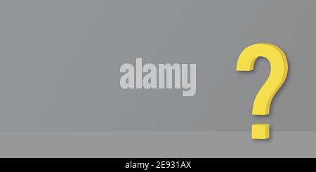 Yellow question mark on grey background. 3D Rendering Stock Vector