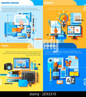 Graphic design concept icons set with project and packaging symbols flat isolated vector illustration Stock Vector