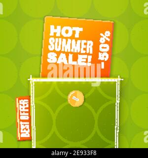 Fabric pocket poster with button on the green circle shaped  texture background vector illustration Stock Vector