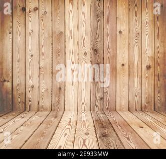 Natural wood room interior - wall and floor with space for your text or design Stock Photo