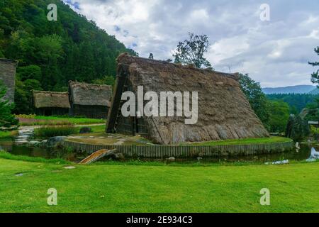 Traditional gassho-zukuri farmhouses, in Ogimachi village, Shirakawa-go, Ono, Japan Stock Photo