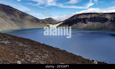 Travel to Iceland. Hnausapollur Blahylur Volcanic Crater on Iceland. Stock Photo