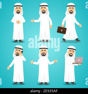 Cartoon images set of arab man in traditional arabic clothing isolated vector illustration Stock Vector