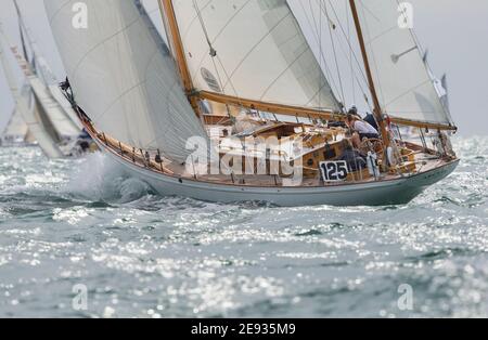Classic yacht Argyll pictured at the Needles during the 90th anniversary Rolex Fastnet Race. Picture date Sunday 16th August, 2015. Picture by Christo Stock Photo