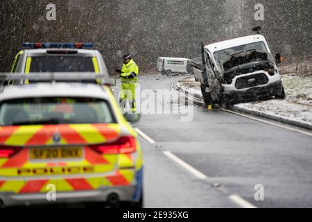 EXCLUSIVE Birkhill Scotland UK. 2 February 2021. Police accident