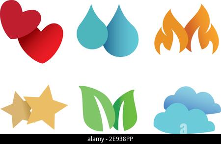 Set of six conceptual symbols as design elements for decoration and embellishments isolated on white background. Stock Vector