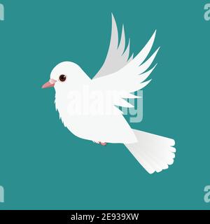 Flying white pigeon illustration on a green background Stock Vector