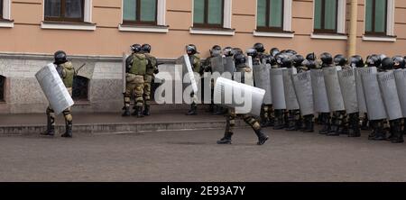 Special Forces to Fight Street Protests. Full equipment armor, protective shields. Riot police in action. Stock Photo