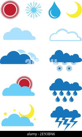 Vector illustration of web icons for weather forecast. Stock Vector