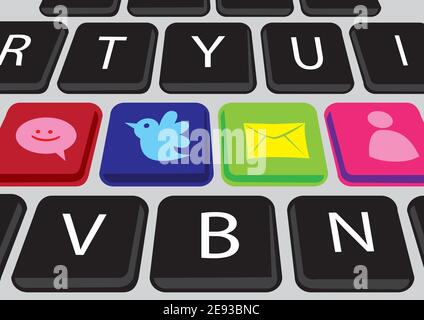 Vector buttons on a keyboard with Social media icons Stock Vector