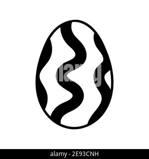 One easter egg with black thick waves ornament on white background. Simple Spring holiday symbols. Stock Vector